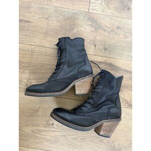 MISS L FIRE 36 Frida Black Leather Lace Up Western Roper Boot Victorian Womens